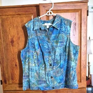 C.J. Banks Plus Size Linen Cotton Button Down Vest 3X